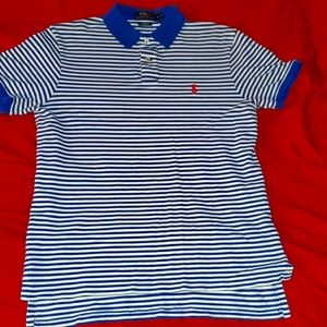 Blue and white polo shirt